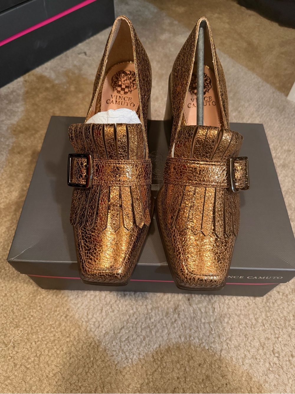 Vince Camuto Metallic Bronze Kiltie Loafers